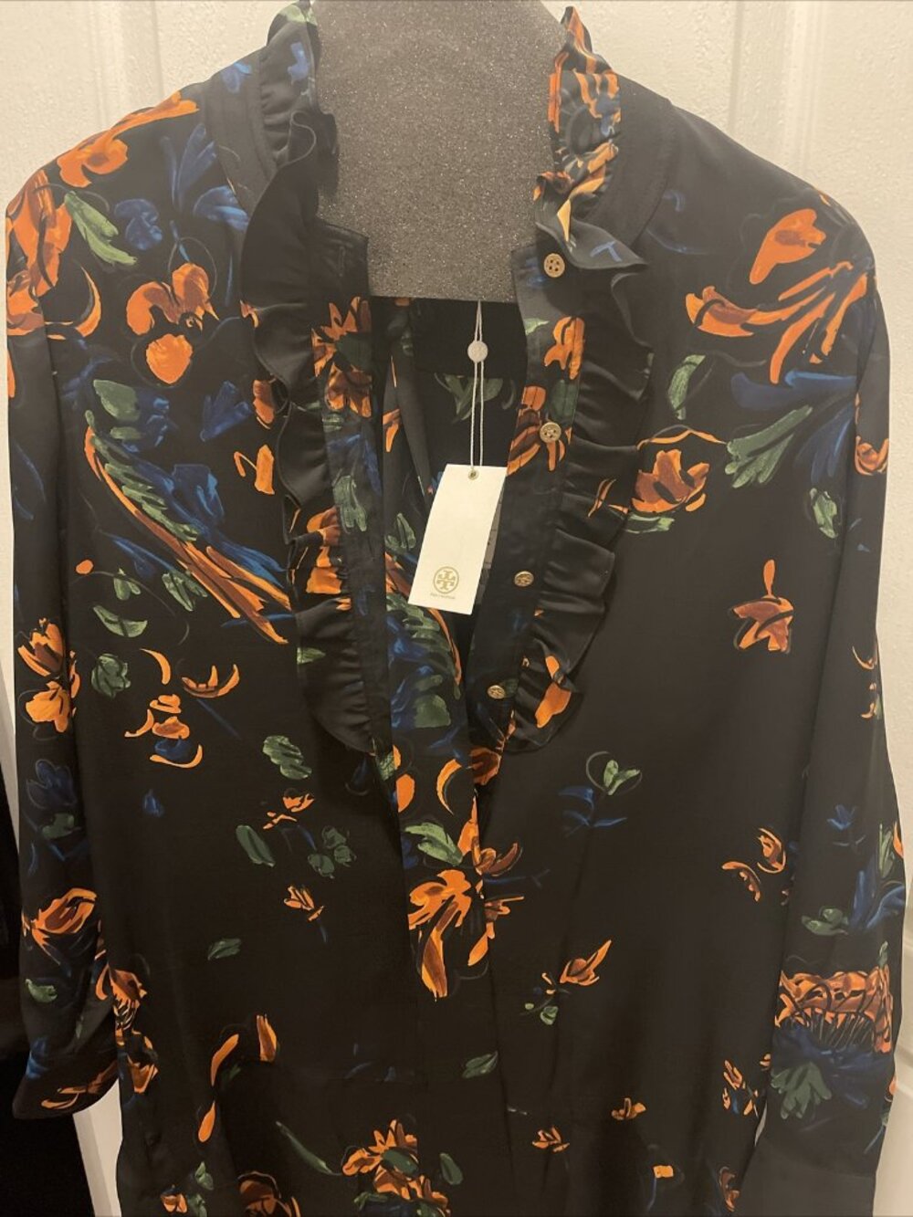 Tory Burch Asymmetrical Hem Floral Cora Dress Black Size US 8 Ceramic Bouquet